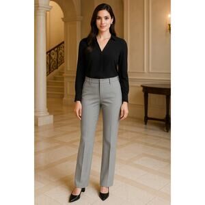 Women’s Grey Straight Leg Slacks Dress Pants Size 4 31W 32.5L Stretch Waist